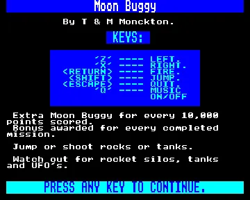 Moon Buggy (198x)(Kansas City Software)[b] screen shot title
